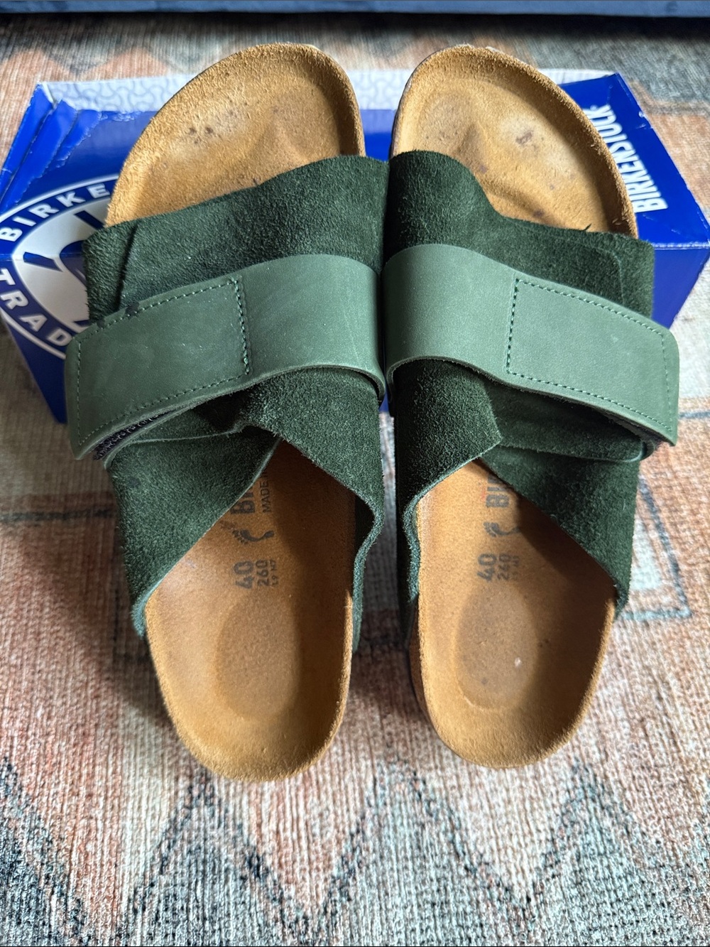 Birkenstock Women's KYOTO Mountain View Green Suede Cross-Strap Slide Sandals